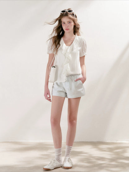 Lace Ruffle V-Neck Top