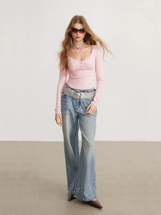 Lace Patchwork Long Sleeve Top