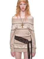 Fair Isle Cat Off-Shoulder Sweater