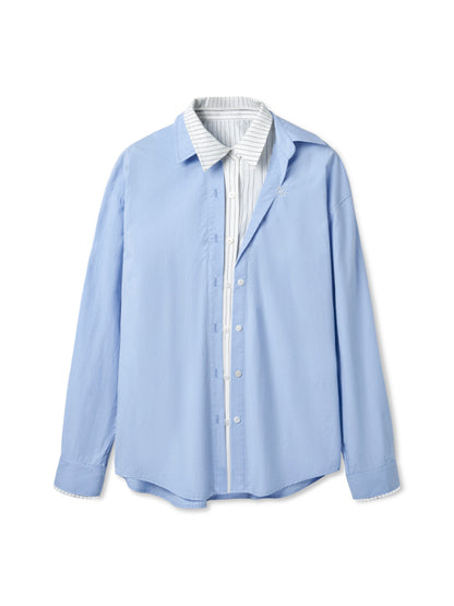 Wrinkle-Resistant Striped Fake Two-Piece Silhouette Collared Shirt