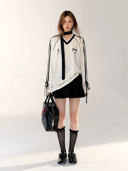Contrast Bow Long Sleeve Tee