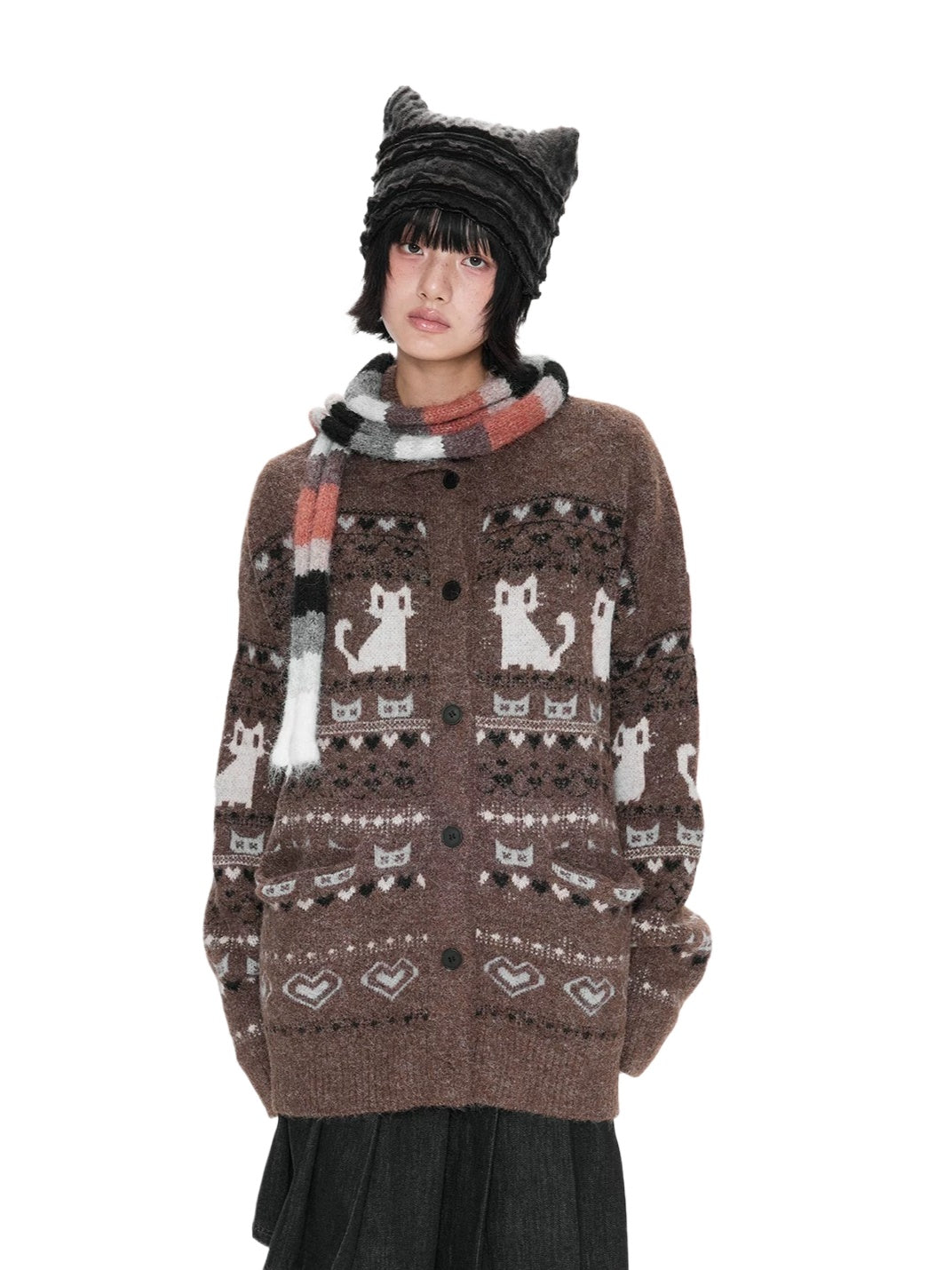 Fair Isle Print Knit Cardigan