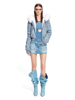 "Caracal Series" Washed Crinkle Denim Mesh Bodysuit