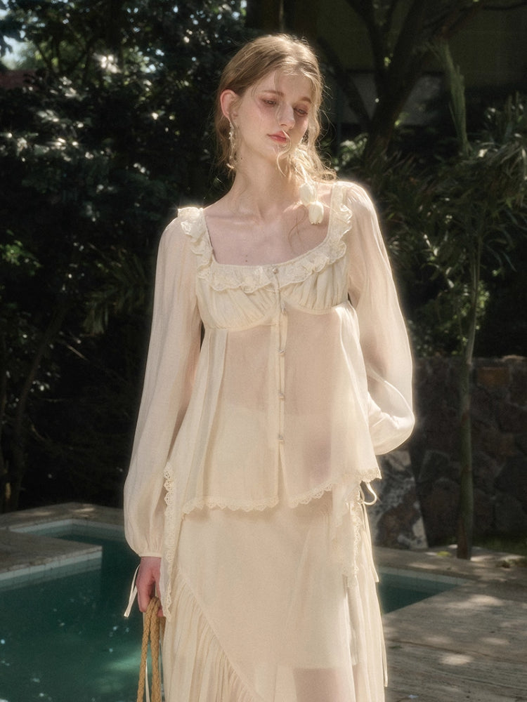 Tencel Air Fabric Shirt &amp; Skirt Set