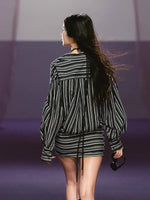 Detachable Floral Striped Shirt Dress