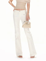 White Low-Waist Flare Pants