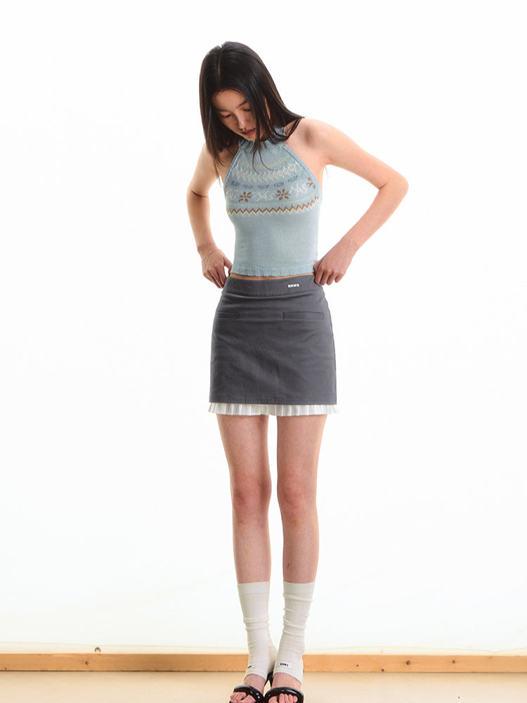 Gray Fitted Ruffle Hem A-line Skirt