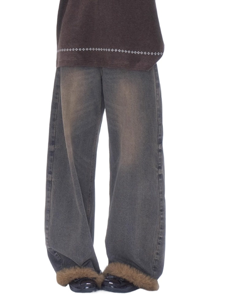 Fleece-Cuffed Vintage Wash Jeans