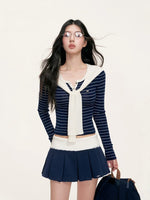 Striped Shawl Collar Knit Top