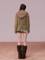 Brown Leather Buckle Cardigan & Hooded Cape Set