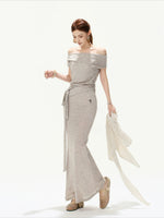 Gray Tie-Waist Knit Top & Skirt Set