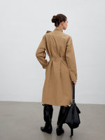 Khaki Stand Collar Belted Trench Coat