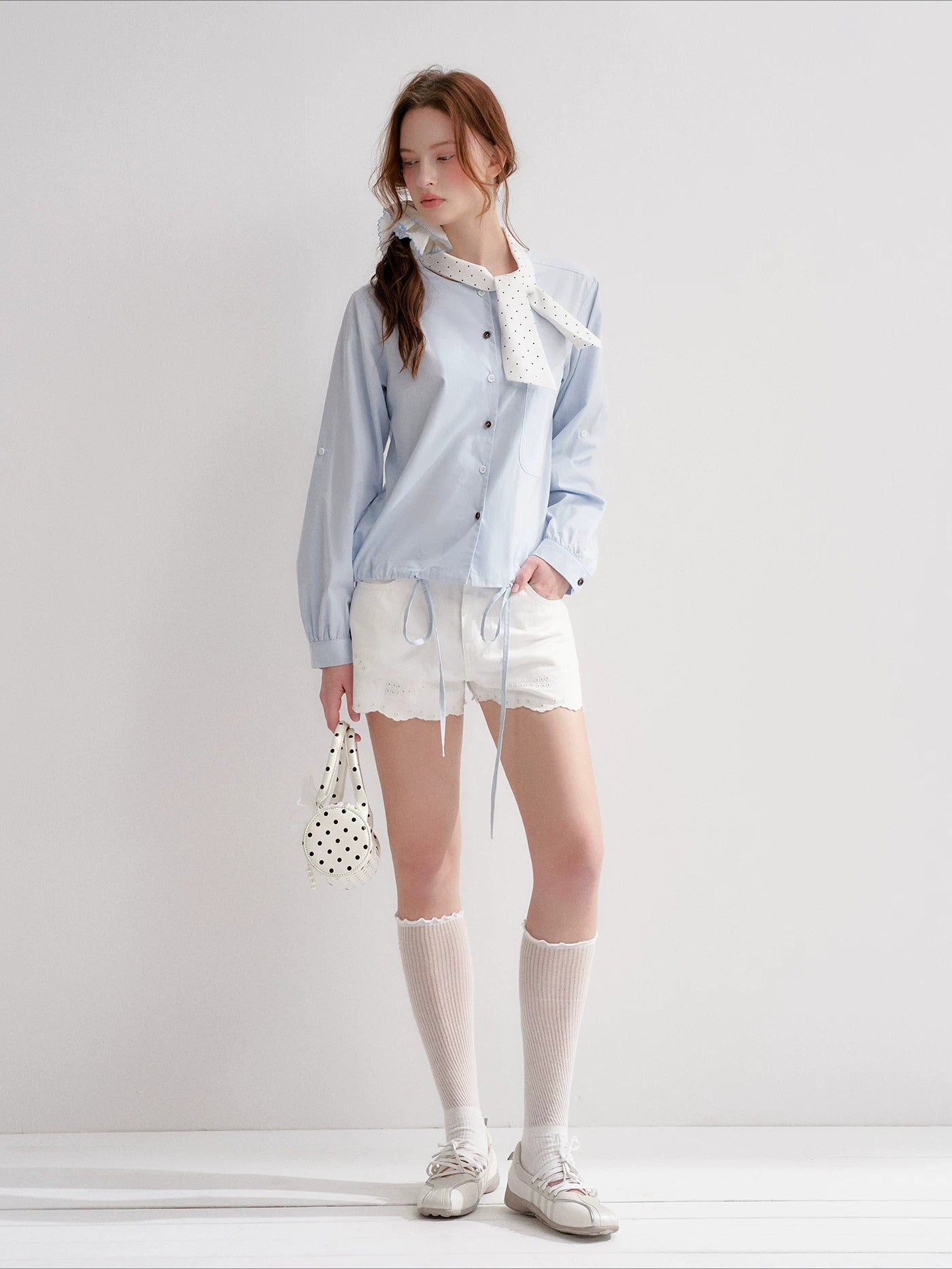 Polka Tie Drawstring Shirt