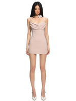 Pink Sheath Satin-Lace Paneled Dress