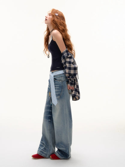 Blue Beaded Washed Denim Pants