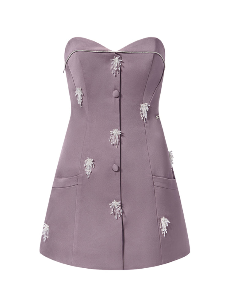 Satin Three-Dimensional Beadwork Halter Dress