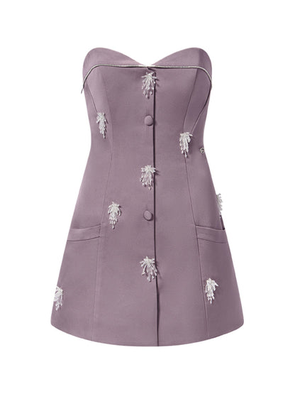 Satin Three-Dimensional Beadwork Halter Dress
