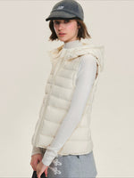Detachable Fur Collar Waist-Fitted Down Vest