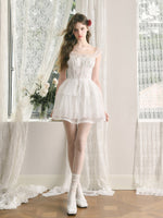 White Embroidered Puff Dress
