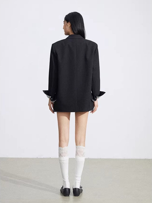 Black &amp; Gray Lace Panel Blazer