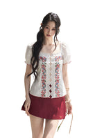 Rose Lace Puff Sleeve Top