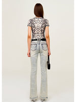 Rivet Biker Zipper Elastic Split Flare Jeans