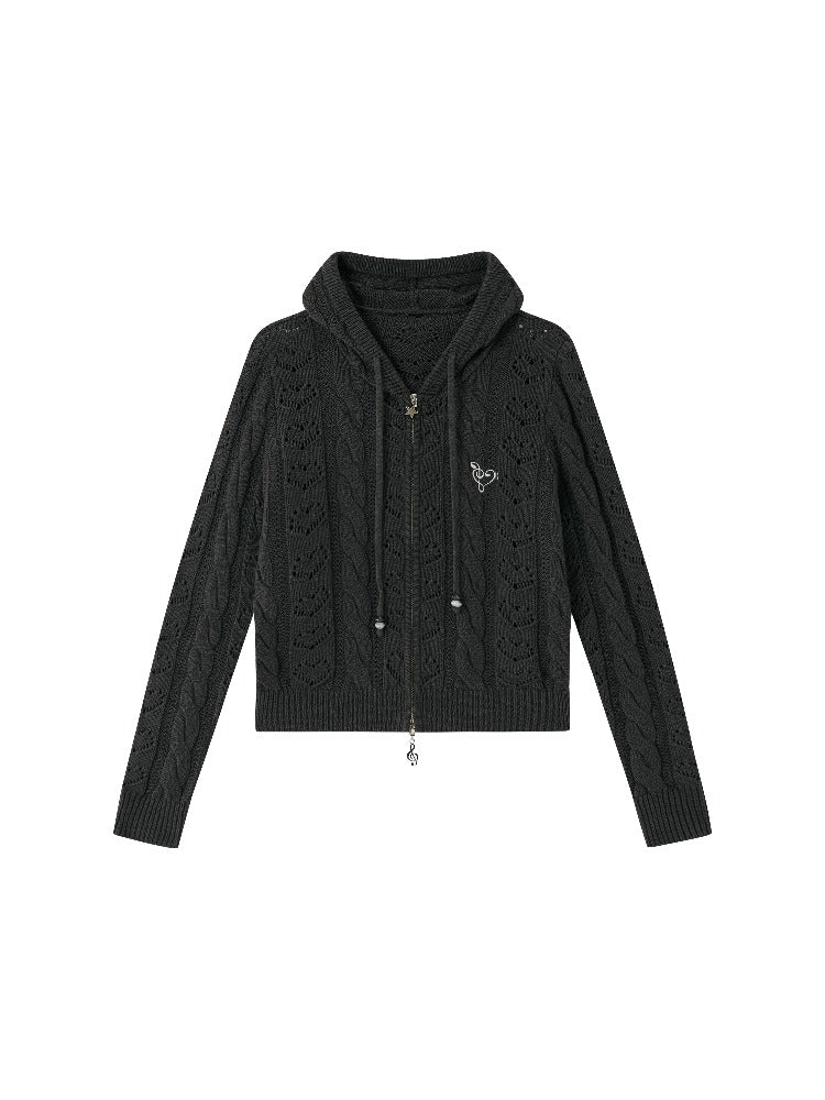 Cat-Ear Cable Knit Hoodie