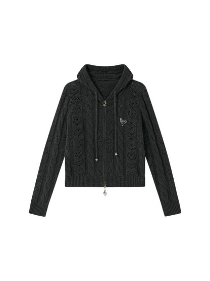 Cat-Ear Cable Knit Hoodie