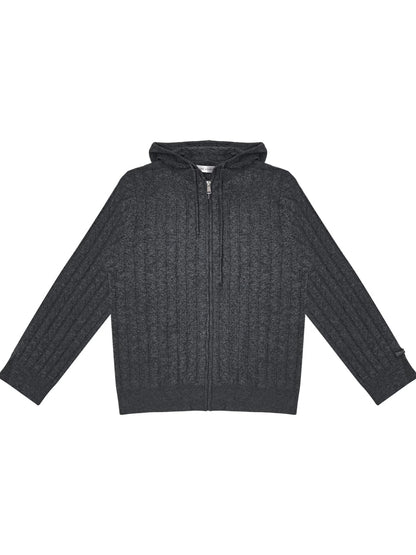 Wool Blend Hooded Knit Cardigan