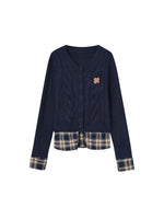Plaid Layered Cable Cardigan
