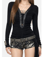 Punk V-Neck Lace-Up Top