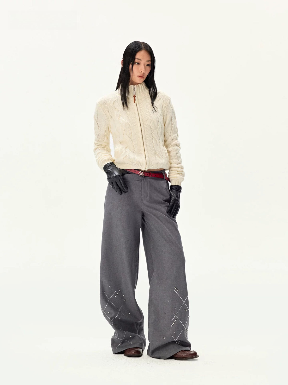 Wool Cable Knit Mock Neck Sweater