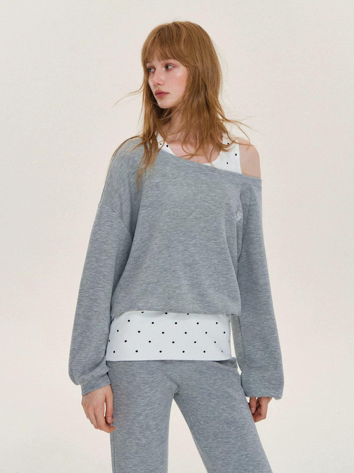 Polka Dot Layered Sweatshirt Set