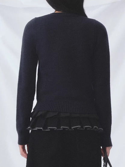 Navy Blue Butterfly Knit Top