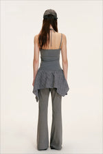 Gray Layered Plaid Halter Dress