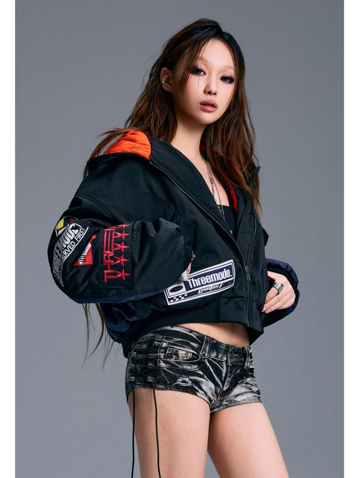 American Printed Hooded Short Jacket
