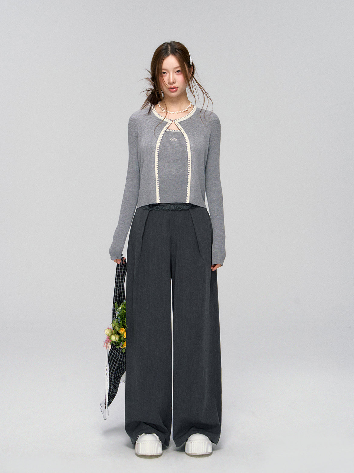Shell Trim Knit Cardigan Set