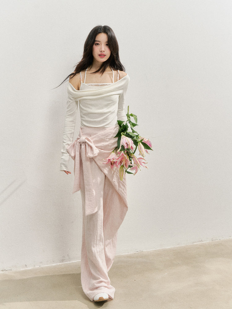 Creamy Pink Apron-Designed Sun-Protective Pants