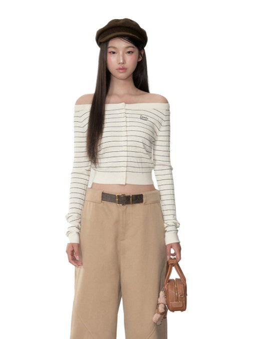 Striped Knit One-Shoulder Top