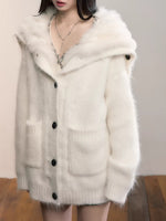 Fox Fur Large Notch Collar Cardigan