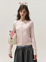 Beaded Contrast Knit Sweater