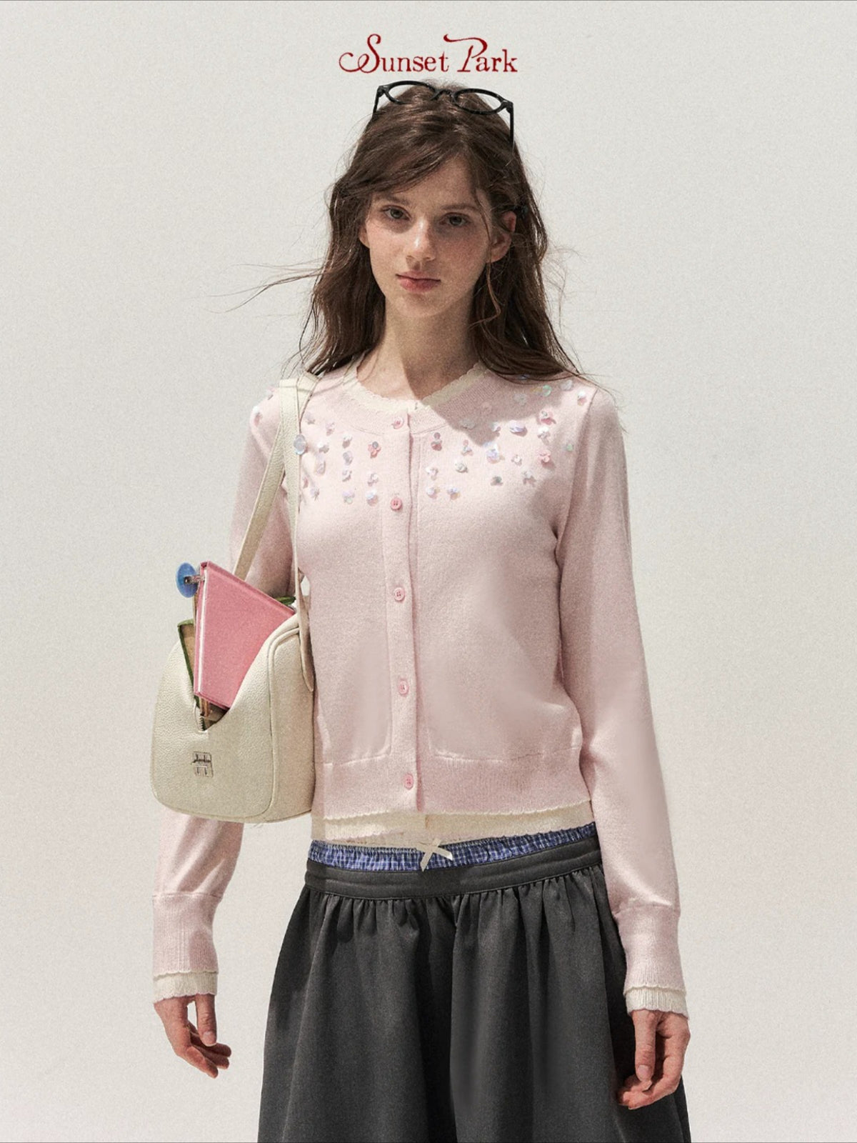 Beaded Contrast Knit Sweater
