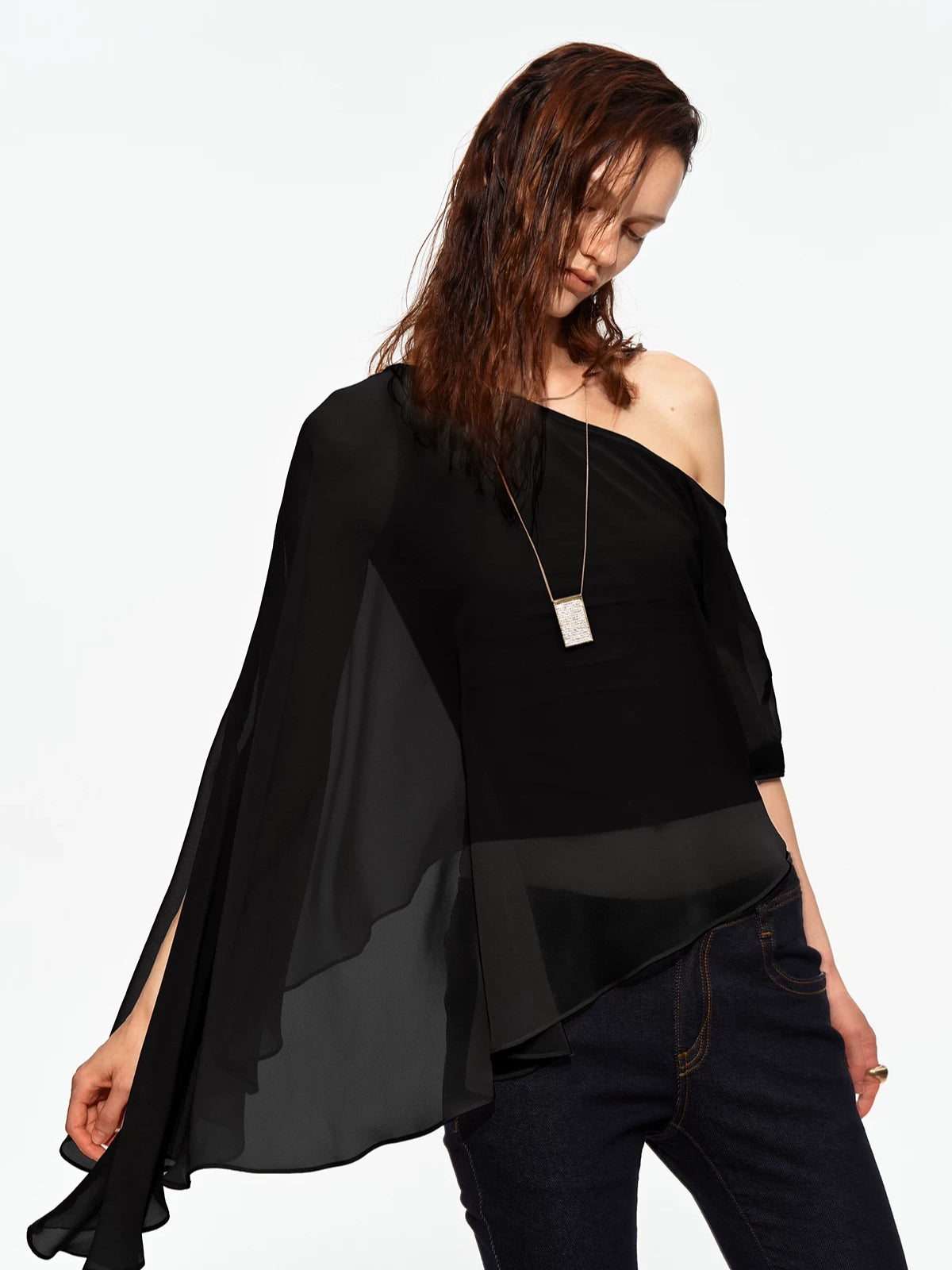 Asymmetric Chiffon Cape Top