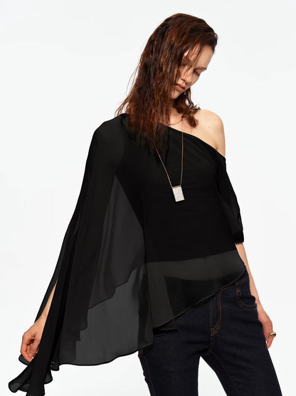Asymmetric Chiffon Cape Top