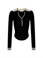 Contrast V-Veck Knit Top