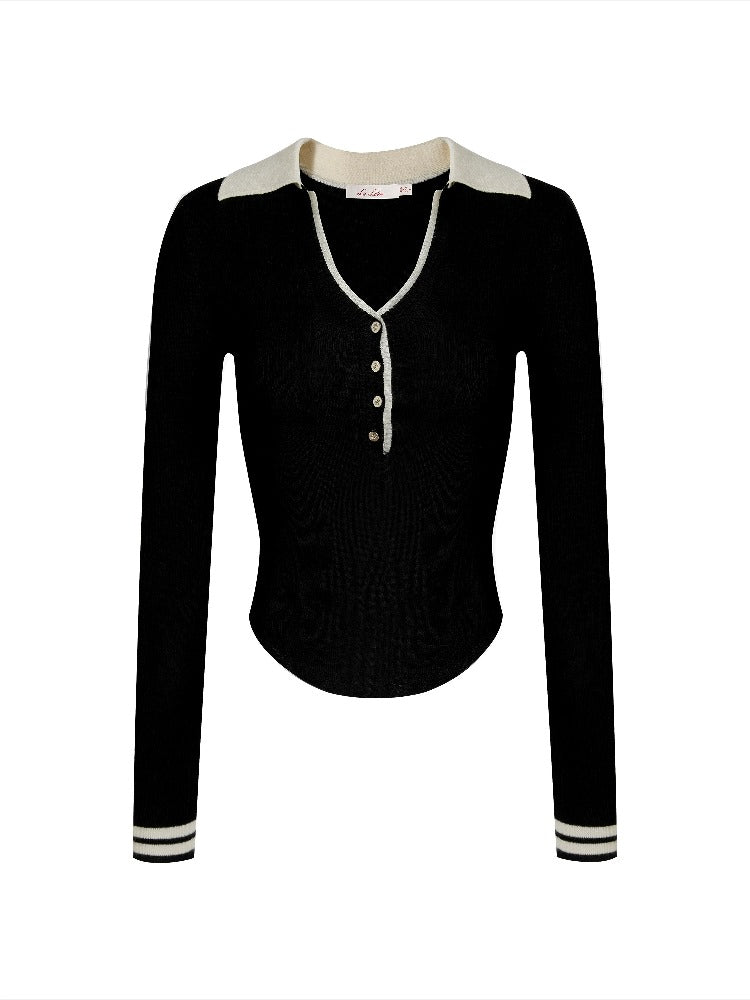 Contrast V-Veck Knit Top
