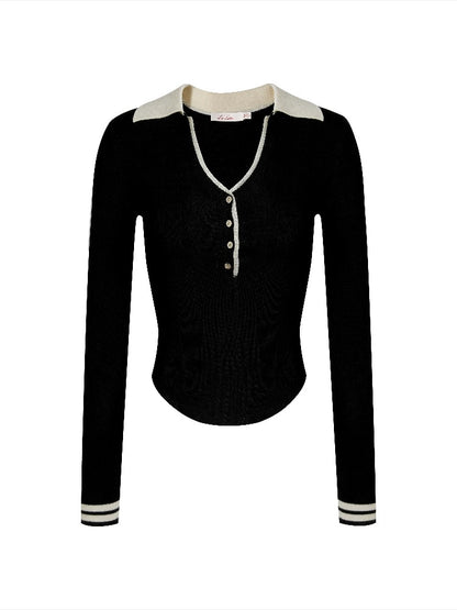 Contrast V-Veck Knit Top
