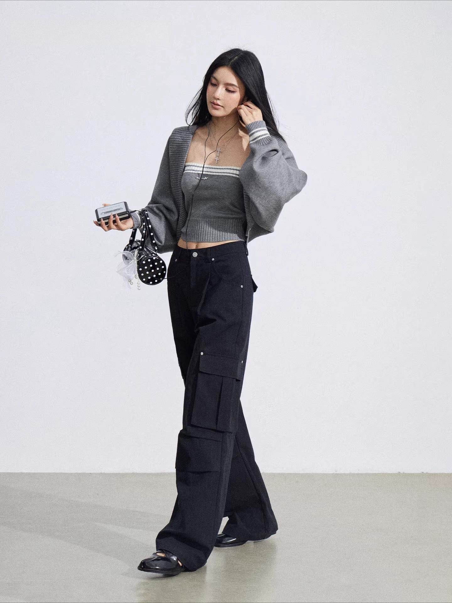 Pleated Cargo Wide Pants