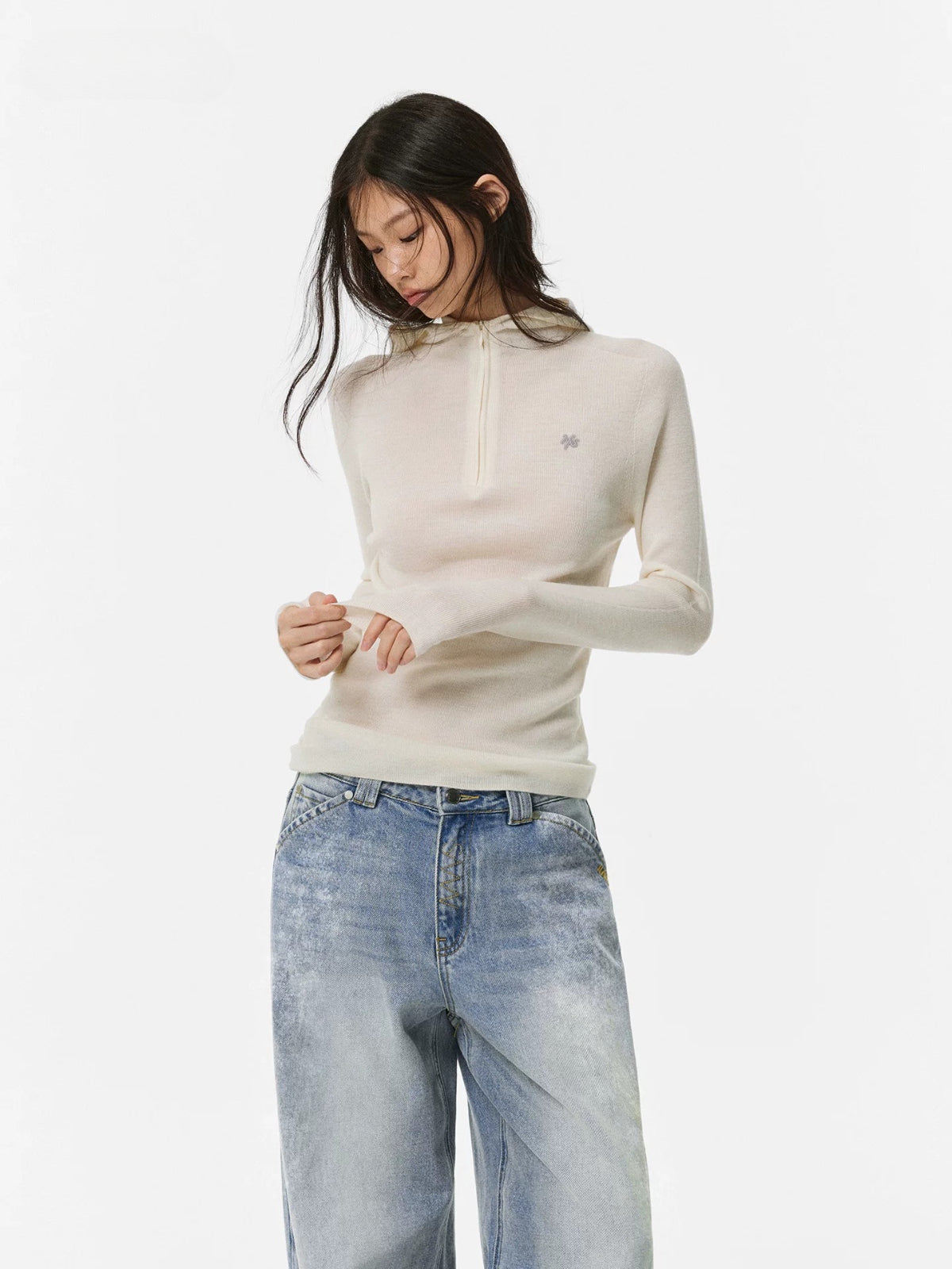 Pure Wool Half-Zip Hooded Sweater