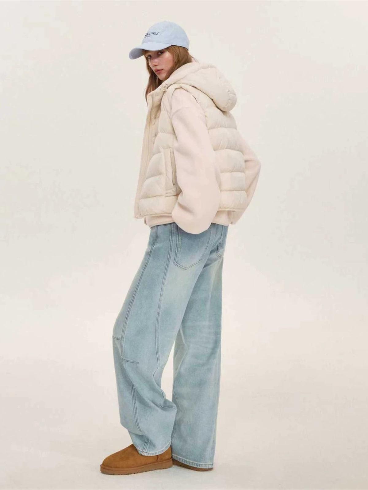 Hooded Fleece Down Vest Two-Piece Set